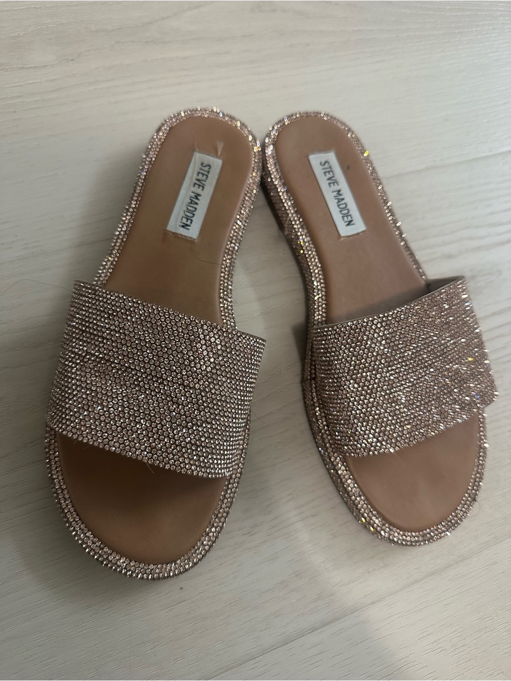 Steve Madden Glitter Crystal Slide Mules in Rose Gold